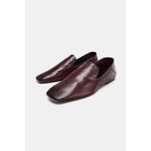 ZARA LEATHER LOAFERS WITH HIGH VAMP - Picture 1 of 7